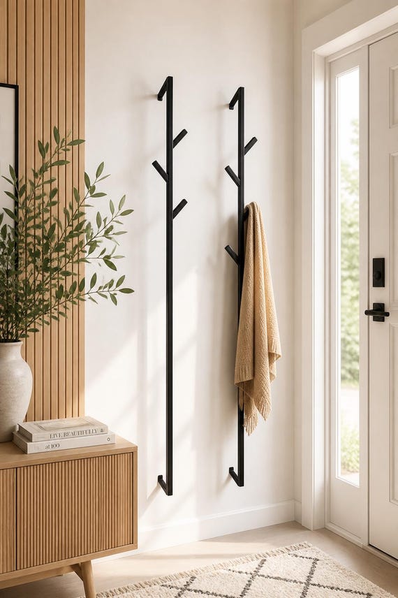 Modern Wall Mounted Metal Coat Rack, Minimalist Entryway Hooks, Decorative Designer Hanger for Hat, Towel & Clothes