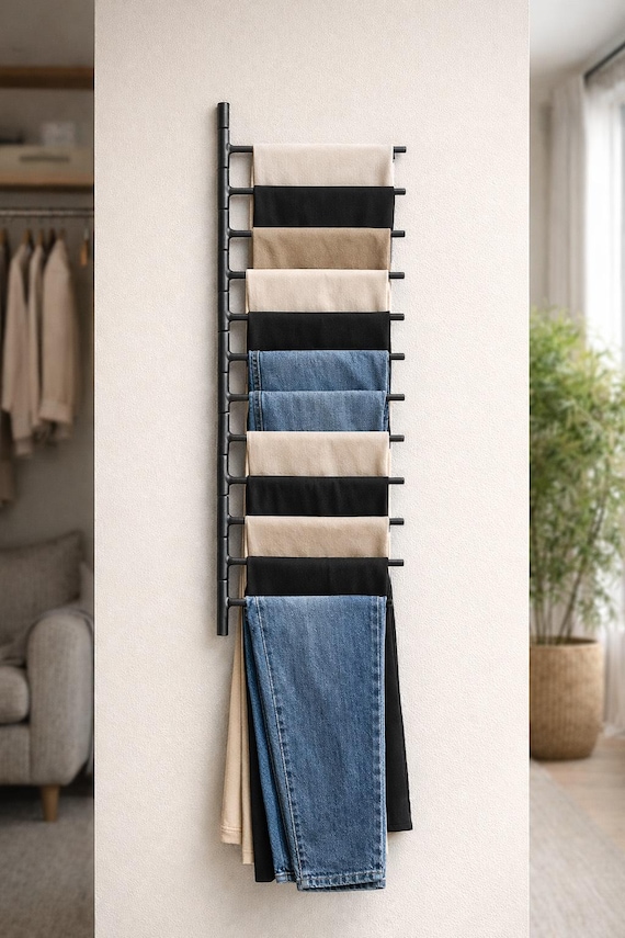 Movable Wall Mounted Metal Hanger – Scarf, Shawl, Towel, Pants and Tie Organizer – Space Saving Multi-Purpose Rack