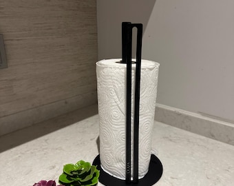 Marble Paper Towel Holder With Brushed Gold Stand | Freestanding Kitchen/Bathroom Countertop Dispenser | White Base & Gold Tube - View #6