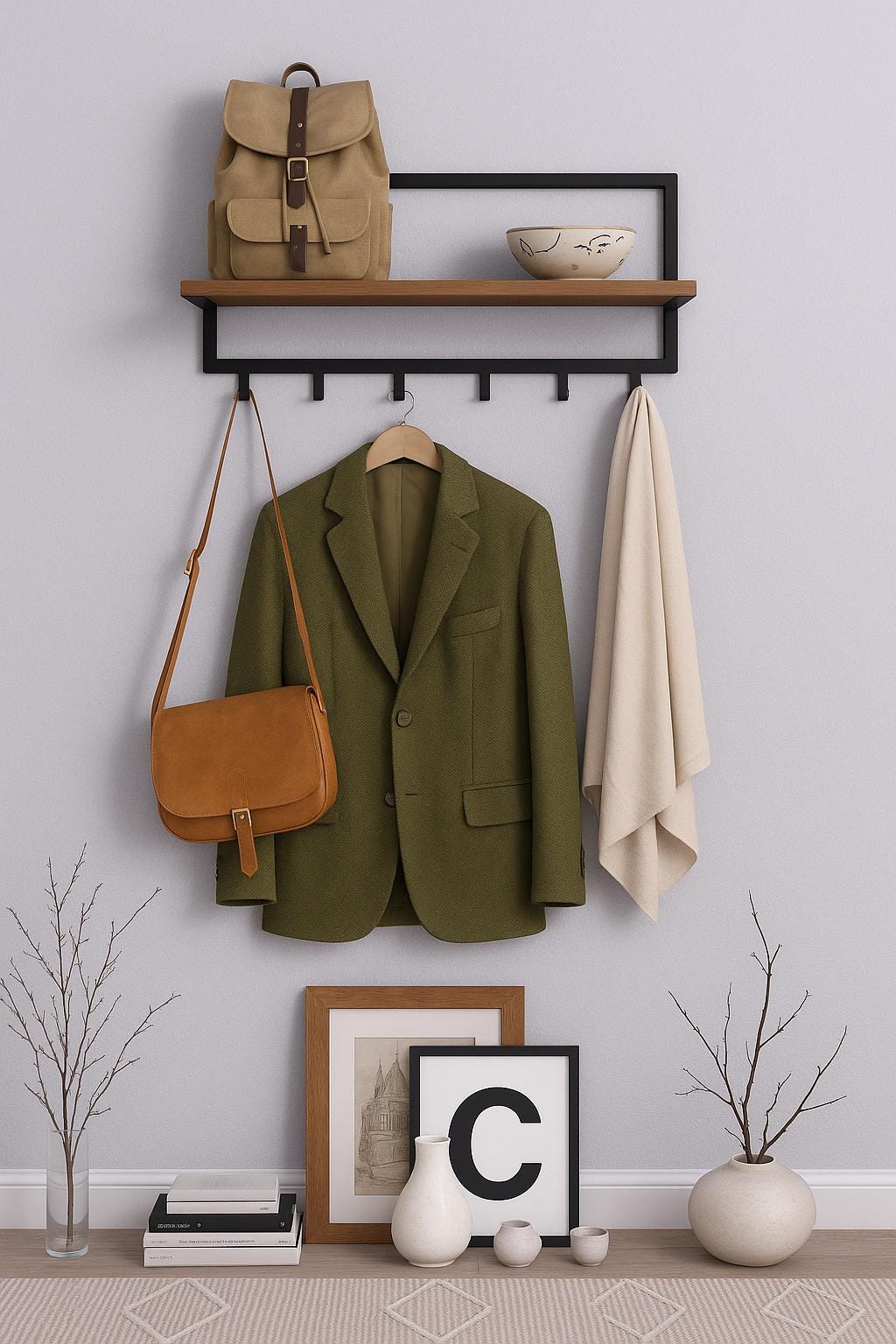 Purbeck Stone Coat Rack With Shelf Wall Mounted Coat Rack for