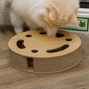 Interactive Bamboo Cat Toy with Moving Feather | Eco-Friendly Enrichment Play Toy for Cats | Feline Fancy Natural Cat Puzzle