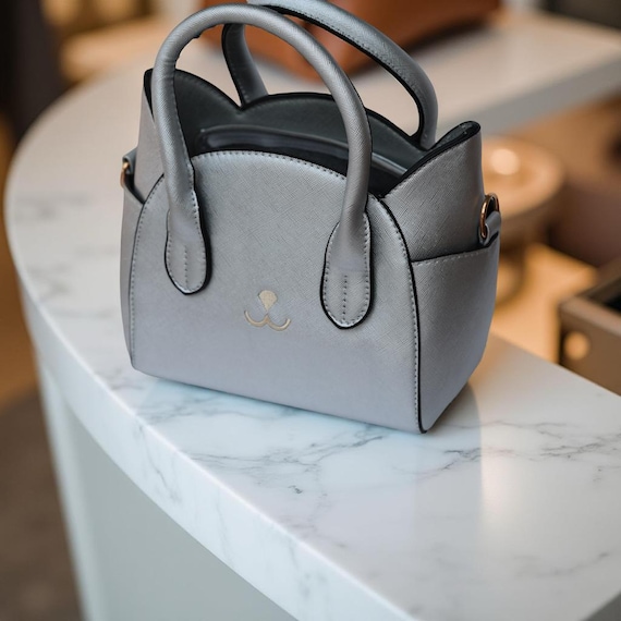 Cat Lover Bag, Wings Handbag, Feline Elegant Shoulder Purse - Black Or Silver, Removable Strap