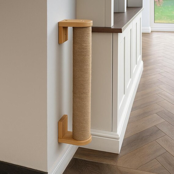 Wall Mounted Cat Scratching Post • Sisal Cat Scratch Pole • Vertical Cat Scratcher for Wall • Space Saving Cat Furniture • Cat Scratch Post