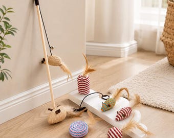 Cat Toy Set Interactive Feather Toys for Indoor Cats