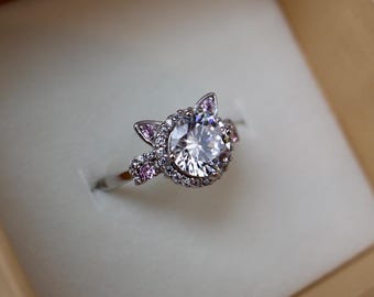 Cat Lover Gift Ring – Sterling Silver 925 Cat Ring – Elegant Kitten Cat Jewellery – Sereia Adjustable Ring Design