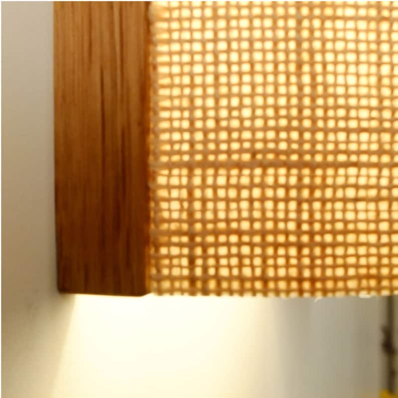 Aplique de pared con pantalla en yute Natural - Aplique de pared de roble - Aplique de madera - Luz de pared - Lámpara de noche