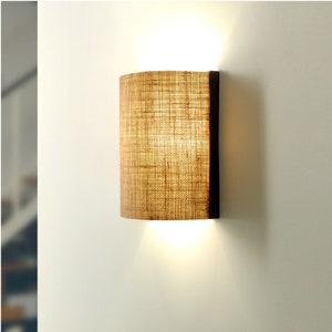 Aplique de pared con pantalla en yute Natural - Aplique de pared de roble - Aplique de madera - Luz de pared - Lámpara de noche