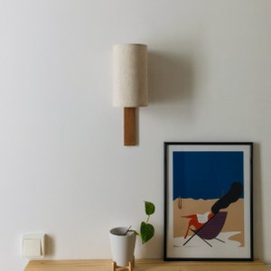 Wall sconces. Linen lampshade. Oak wood wall light. Bedside lamp. Wall lamp. Wooden applique. hallway lamp