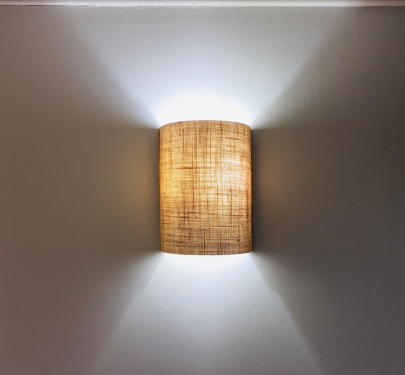 Aplique de pared con pantalla en yute Natural - Aplique de pared de roble - Aplique de madera - Luz de pared - Lámpara de noche