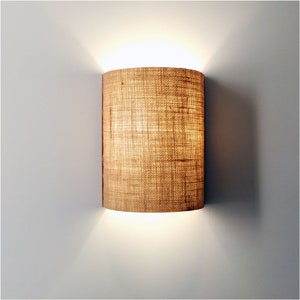 Aplique de pared con pantalla en yute Natural - Aplique de pared de roble - Aplique de madera - Luz de pared - Lámpara de noche