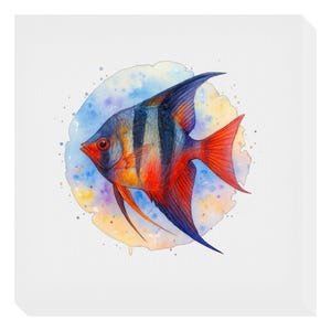 Manacapuru Angelfish Canvas Wall Art – Vibrant Tropical Freshwater Fish Painting, Aquarium Decor, Watercolor Fish Print for Home or Office