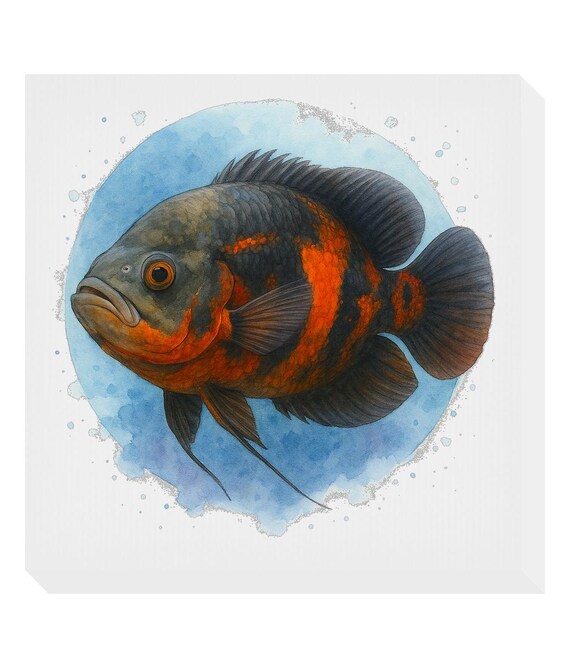 Oscar Fish Watercolour Canvas Tropical Aquarium Fish Wall Art