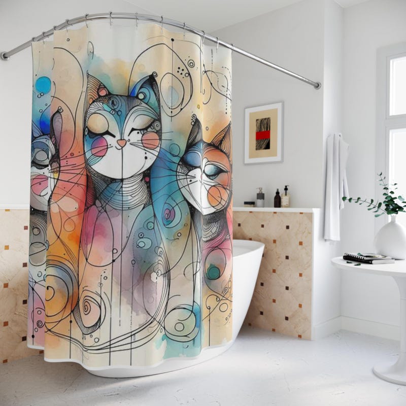 Personalized Cat Shower Curtain - Gift For Cat Lovers With Up To 5 Cats - We Will Follow You
