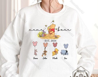 Custom Mama Bear Shirt, Mom Sweatshirt With Names, Winnie the Pooh Shirt, Mothers Days Shirt, Mama Bear Sweatshirt, Mother's Day Gift