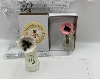 Miniature poppy Matchbox Vase Flowers: Tiny Thank You Hug (Organza Bag)