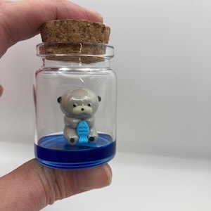 Miniature otter in a Bottle, Tiny Figurine, Desk Decor