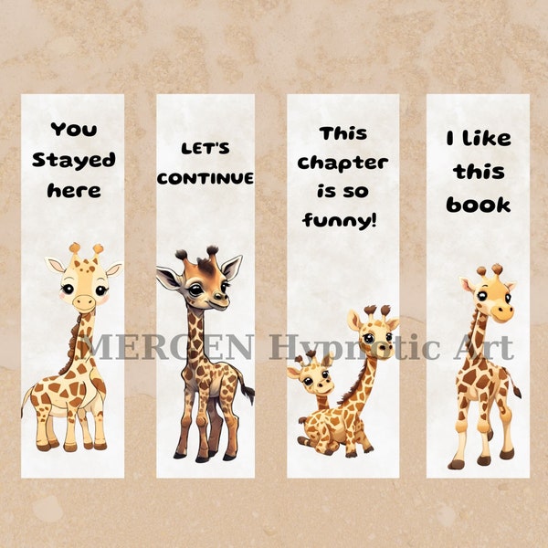 Printable bookmarks, Book accessories, Cute giraffe bookmarks, Gift for child,  Gift for booklovers, Digital prints