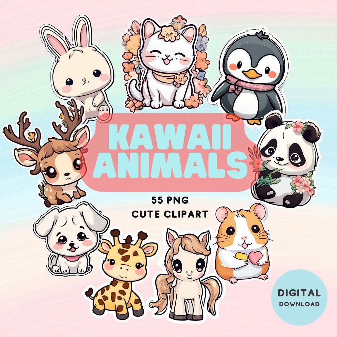 Set of 55 Png Kawaii Animals Clip Art,cute Animal Clipart,kawaii
