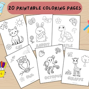 20 Printable Coloring Pages For Kids, Coloring Book Coloring Page Kindergarten Homeschool Printables,Gift for children,Toddlers,Preschoolers