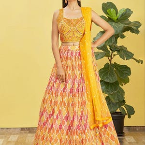 Yellow Lehenga Choli: Zari & Sequins Embroidery, Indian Wedding Wear