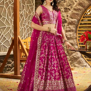 Pink Lehenga Choli: Zari Embroidered Indian Wedding Outfit