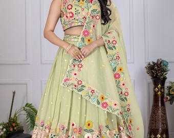 Green Lehenga Choli: Indian Wedding Wear, Embroidered Georgette