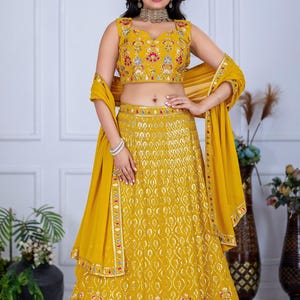Yellow Lehenga Choli: Indian Wedding Wear, Embroidered Georgette