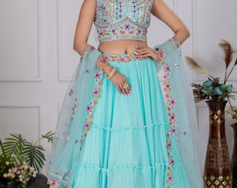 Blue Lehenga Choli: Fox Georgette Indian Wedding Outfit