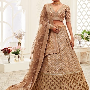 brown lehenga choli for women designer indian wedding wear reception wear function wear trendy chaniya choli for girl indian outfits