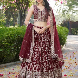 maroon lehenga choli for women designer indian wedding wear reception wear party wear ready to wear sequins work lengha for women