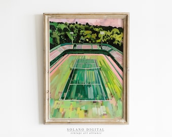 Green Tennis Court Vintage Art Print (Digital Download)