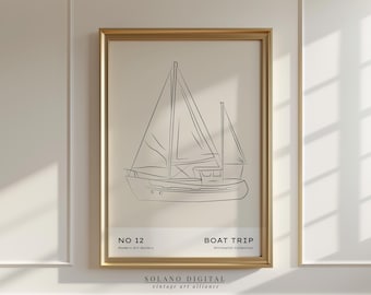 Minimalist Sailboat Line Art Print: Coastal Decor (Digital Download)
