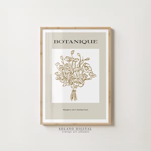 Vintage Botanical Line Art Print – Modern Floral Poster, Minimalist Wall Decor, Beige Botanical Drawing, Digital Download, Printable Art