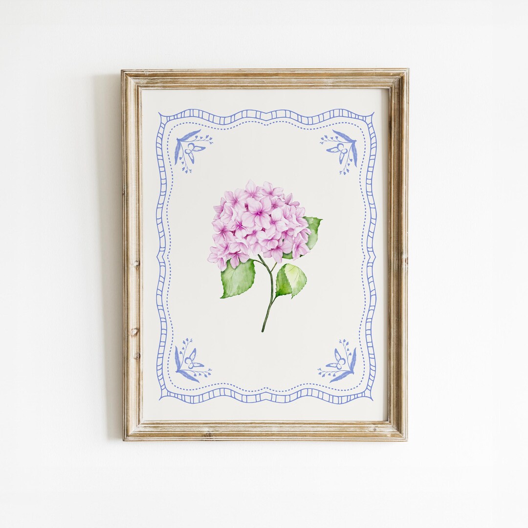 Pink Hydrangea Printable Wall Art, Vintage Botanical Flower Print ...