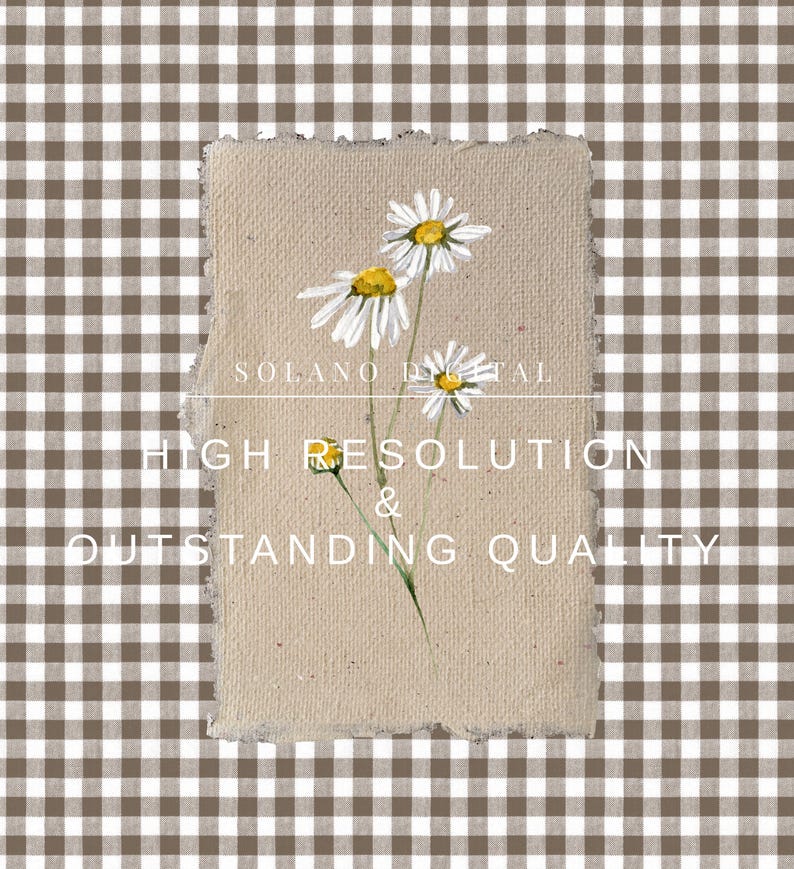 Neutral daisy flower printable wall art with canvas texture and checkered background. Instant digital download available on Etsy.