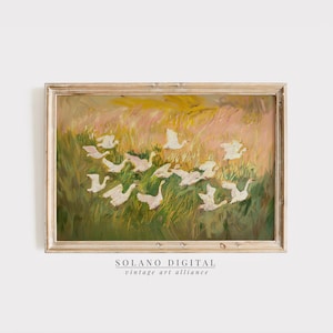 Vintage Mother Duck Print Nursery Art Abstract Vintage Painting Cottagecore Decor Meadow Painting Farmhouse Decor Printable Wall Art