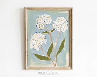 Modern Southern Floral Art Feminine Botanical Decor Digital Download Wall Art Feminine Blue and Green Decor Light White Flower Arrangement
