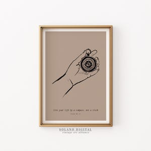 Compass Quote Printable Wall Art, Minimalist Travel Poster, Boho Hand Sketch Art, Digital Download, Vintage Map Room Decor