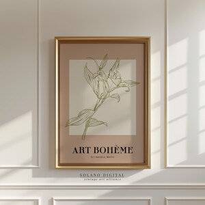 Boho Floral Line Drawing Print, Minimal Botanical Wall Art, Modern Flower Illustration, Neutral Printable Art Download