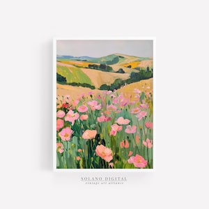 California Poppy Field Painting Wildflower Landscape Wall Art Print Colorful Floral Scenery Digital Download Flower Meadow Printable Art