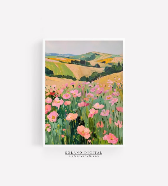 California Poppy Field Painting: Vintage Floral Landscape Art (Digital Download)