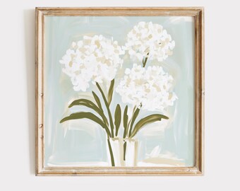 Modern Southern Floral Art Feminine Botanical Decor Download Wall Art White Hydrangea Flower Arrangement Download Feminine Blue Green Decor