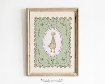 Sage Green Duck Nursery Art - Cottagecore Digital Printable