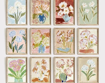 Set of 12 Floral Prints, Modern Southern Floral Decor, Hydrangea Floral Art Print, Southern Botanical Decor, Gallery Wall Set