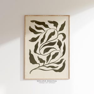 Olive Green Botanical Green Leaf Printable Wall Art, Modern Abstract Decor, Green Tones Digital Download, Boho Aesthetic