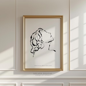 Minimalist Woman Face Line Art Print | Black Ink Female Profile Poster | Printable Modern Wall Art | Dancing Collection Digital Download