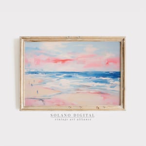Abstract Coastal Painting PRINTABLE Wall Art Vintage Beach Print DOWNLOADABLE Girly Apartment Decor Seascape Print Pink Blue Abstract Art