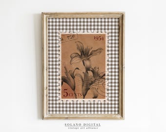 Vintage Lily Stamp Print: Cottagecore Sepia Wall Art (Digital Download)