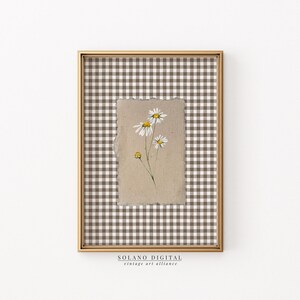 Whimsical daisy floral printable art for cozy home decor. Digital file download available on Etsy.