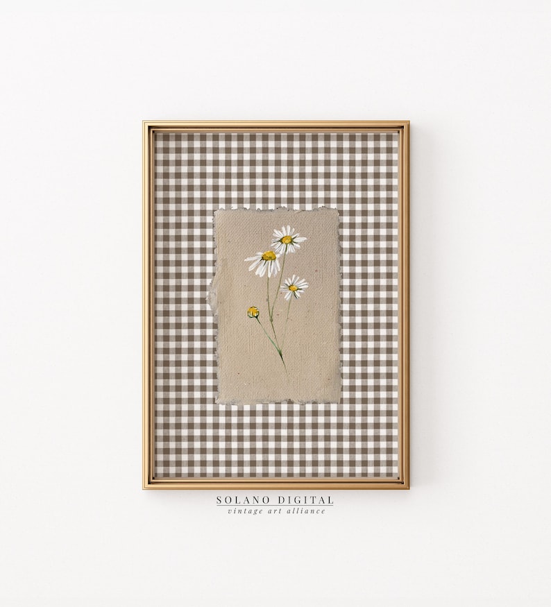 Whimsical daisy floral printable art for cozy home decor. Digital file download available on Etsy.